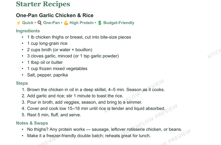 KitchenFlow Recipe Vault recipe card